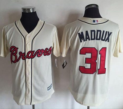 Braves #31 Greg Maddux Cream New Cool Base Stitched MLB Jersey - Click Image to Close
